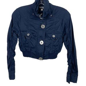 XOXO JEANS Womens S Cropped Blue Nautical Button Up Jacket Long Sleeve Y2K